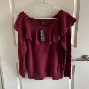 NWT Banana Republic maroon sweater with ruffle collar.